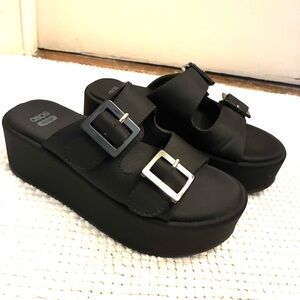 ASOS Black Platform Sandals with Silver Buckles